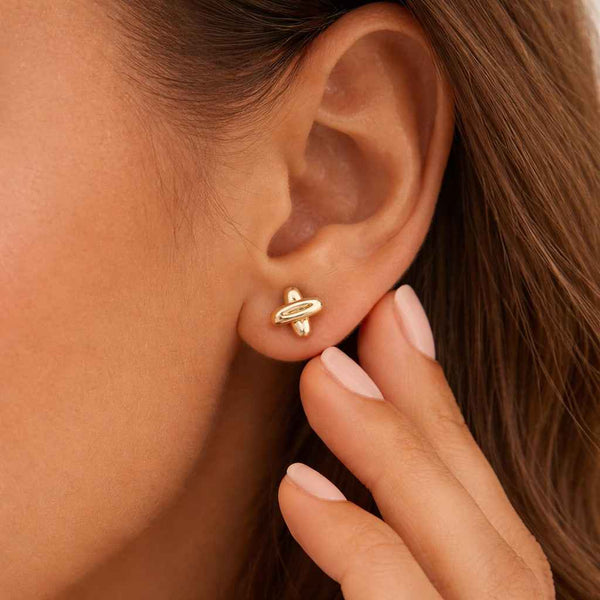 925 Sterling Silver Gold Finish Knot Stud Earrings, Minimalist Love Knot Earrings, Elegant Everyday Jewelry Gift for Women