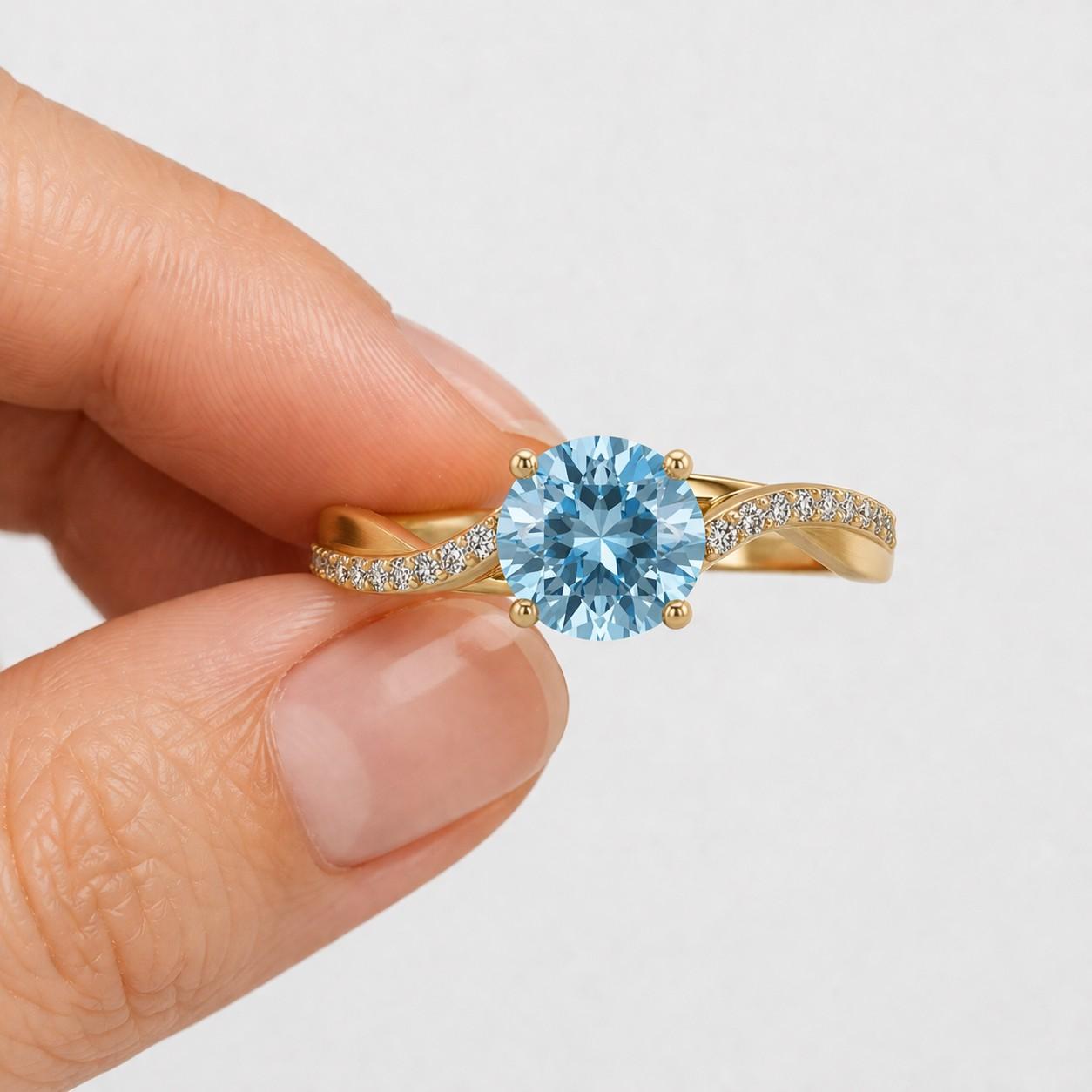 London Blue Topaz Engagement Ring, 14k Rose Gold Topaz Ring, Crossover Moissanite Romantic Wedding Ring, Valentines Day Gifts, Promise Rings
