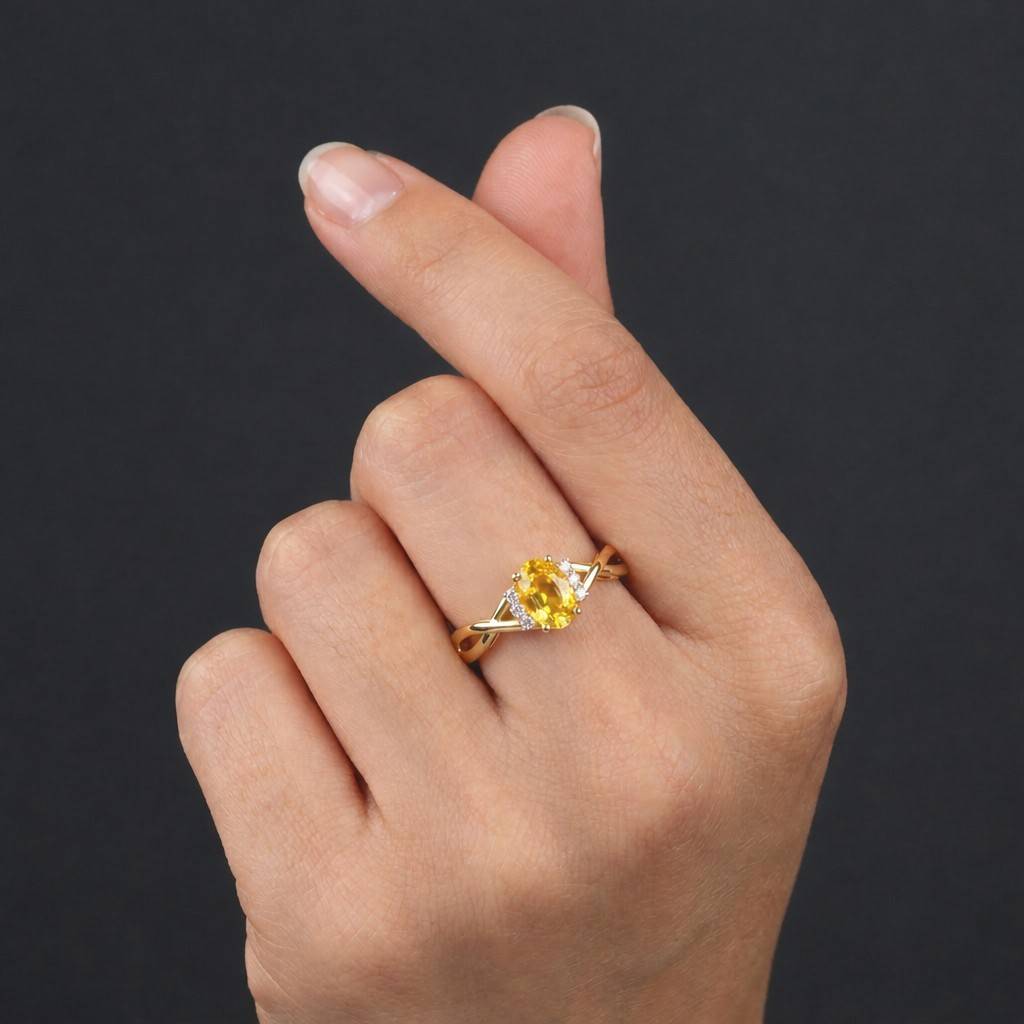 yellow sapphire halo ring, round cut 925 silver engagement ring, gift for her
