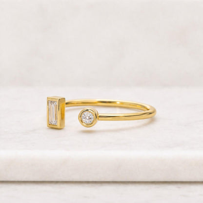 Cuff Diamond Ring / Baguette And Round Ring / Open Diamond Ring / 14k,18k Yellow Gold Cuff Ring / Cuff Ring / Midi Diamond Ring
