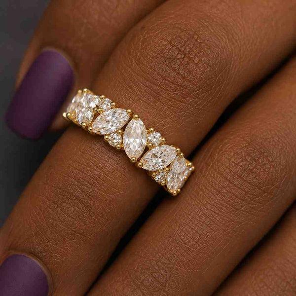 14K Yellow Gold Marquise Cut Lab Grown Diamond Wedding Band
