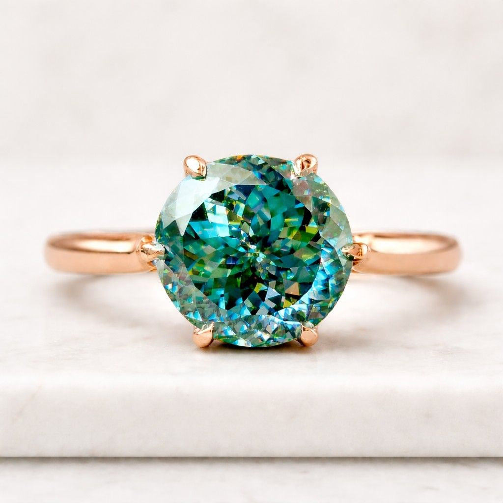 Dainty Peridot Solitaire Ring | Gold Engagement Ring | Round Cut 0.5ct–3ct Green Gemstone August Birthstone Jewelry
