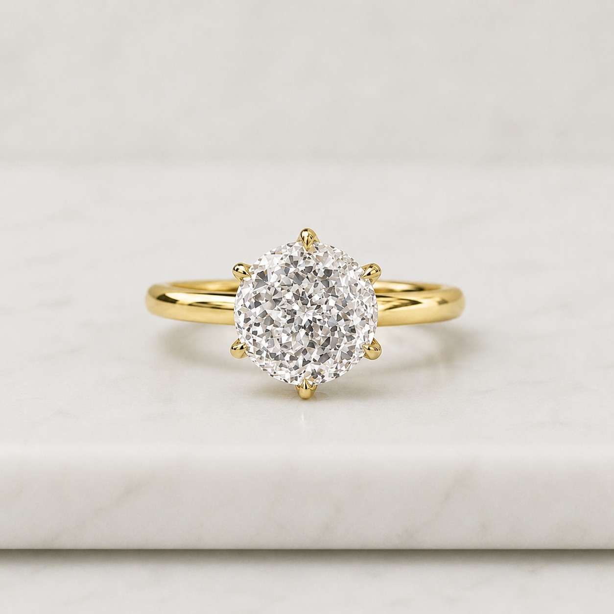 Portuguese Cut Lab Diamond Engagement Ring, 14K Gold Solitaire, IGI Certified 1.00-2.5CT
