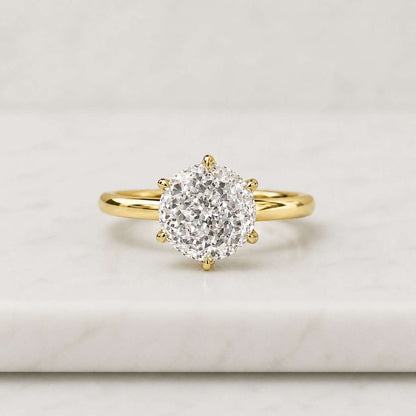Portuguese Cut Lab Diamond Engagement Ring, 14K Gold Solitaire, IGI Certified 1.00-2.5CT
