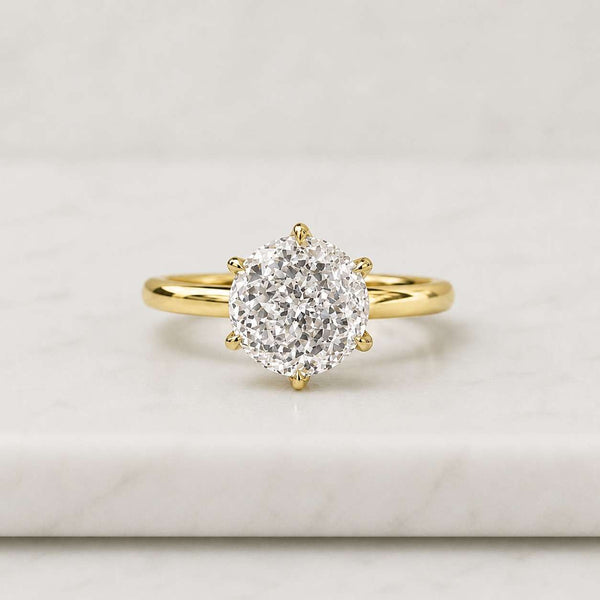 Portuguese Cut Lab Diamond Engagement Ring, 14K Gold Solitaire, IGI Certified 1.00-2.5CT
