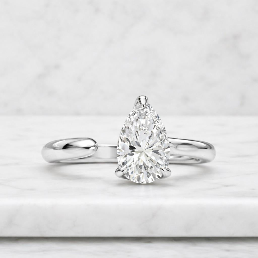 1.50 Ctw Pear Shaped Unique Lab Grown Diamond Engagement Ring, 14k Gold Wrap Around Pear Shape Diamond Ring by Ferkos Fine Jewelry, Novelle
