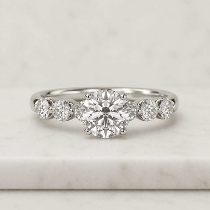 2.00ct Round Brilliant Cut Lab Grown Diamond Engagement Ring, Hidden Halo Solitaire Ring, Dainty Pave Band, 14K Gold Ring, IGI Certified