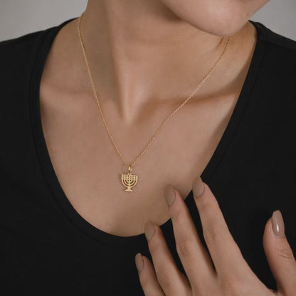 14K Solid Gold Jerusalem Menorah Necklace, Sterling Silver Jerusalem Menorah Necklace, Jerusalem Holy Temple Menorah, Jewish Symbol

