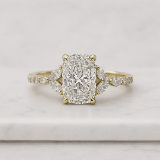 IGI Certified 1 CT Lab Grown Cushion Diamond Ring: 14k Yellow Gold Split Shank
