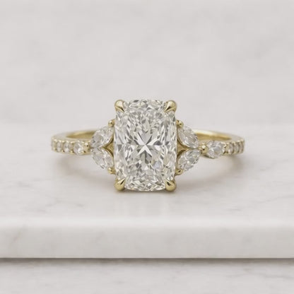 IGI Certified 1 CT Lab Grown Cushion Diamond Ring: 14k Yellow Gold Split Shank
