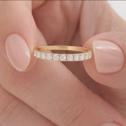 Solid Gold Marquise Stacking Ring Unique Marquise Ring Full Eternity Marquise Wedding Band Real Lab Grown Diamond Wedding Band Stacking Ring
