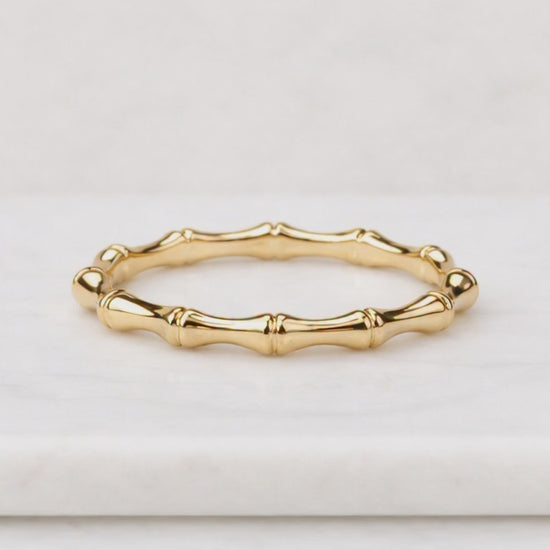 Solid Gold Bamboo Ring, Dainty Nature Band, Minimalist Stacking Ring, Anniversary Gift for Her
