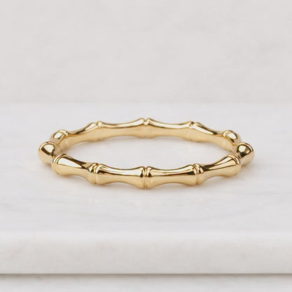 Solid Gold Bamboo Ring, Dainty Nature Band, Minimalist Stacking Ring, Anniversary Gift for Her
