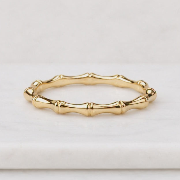 Solid Gold Bamboo Ring, Dainty Nature Band, Minimalist Stacking Ring, Anniversary Gift for Her
