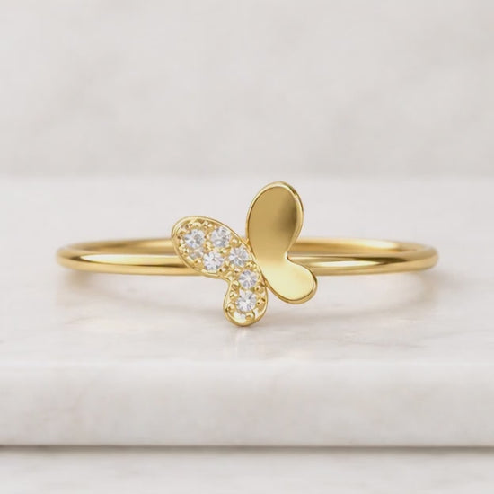 0.14Ct Round Diamond Butterfly Ring | Solid Gold Dainty Fine Jewelry For Women
