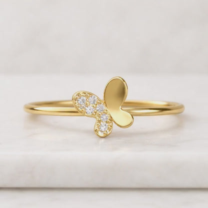 0.14Ct Round Diamond Butterfly Ring | Solid Gold Dainty Fine Jewelry For Women
