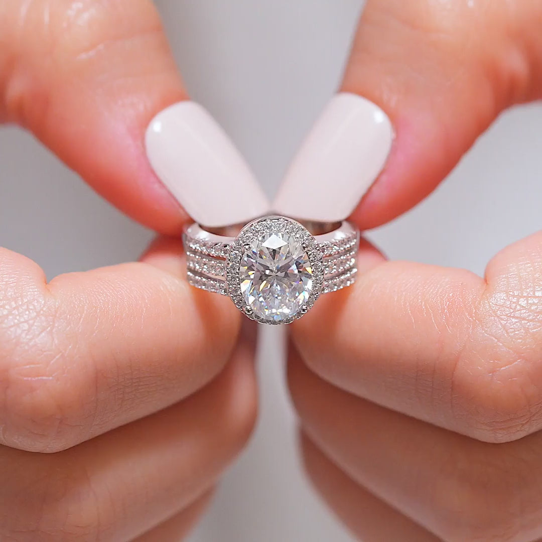 18K Three Row Oval Cut Cluster Set Diamond Ring