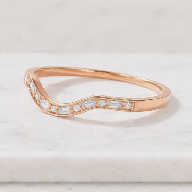 14K Solid Gold V Shape Diamond Band