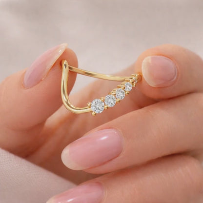 14k Solid Gold Curved Wedding Band for Women