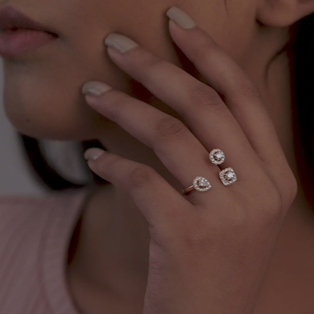 Elegant Open Band Ring with White Diamonds, Solid Gold Open Band