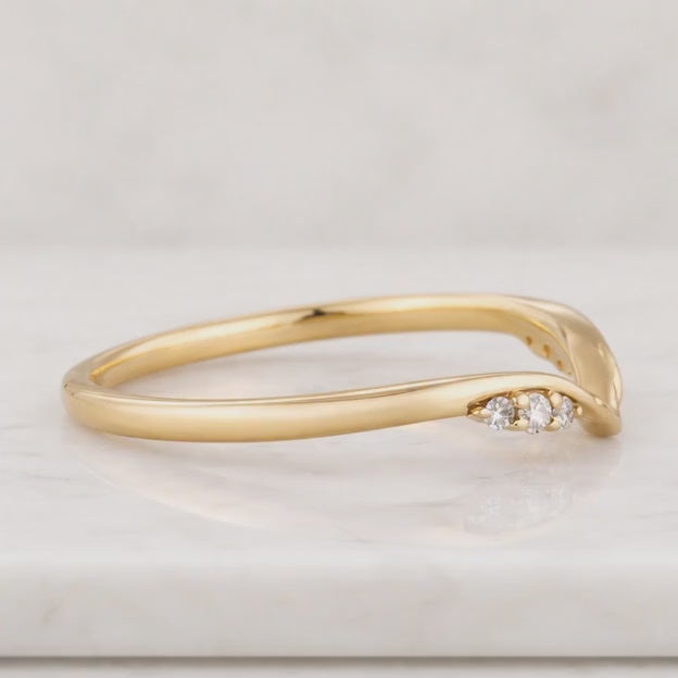Marquise Lab grown diamond yellow gold curved wedding band unique diamond wedding ring art deco wedding promise ring anniversary ring gift
