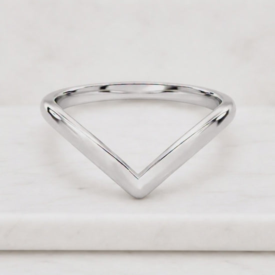 14K Solid Gold Curved Wedding Band – V-Shape Plain Stackable Enhancer Ring for Women
