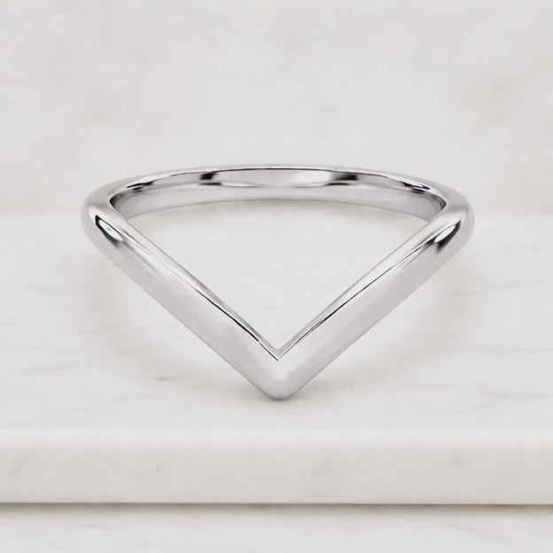 14K Solid Gold Curved Wedding Band – V-Shape Plain Stackable Enhancer Ring for Women
