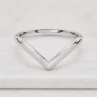 14K Solid Gold Curved Wedding Band – V-Shape Plain Stackable Enhancer Ring for Women

