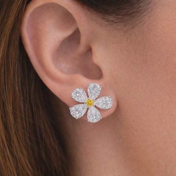pear shaped dainty flower diamond earrings