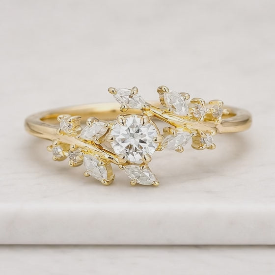 Unique Diamond Cluster Bridal Ring