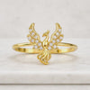 Natural Diamond Bird Ring, 14k Solid yellow Gold Phoenix Diamond Stackable Ring Minimalist Jewelry Graduation Gift / Gift For Her Daily Wear
