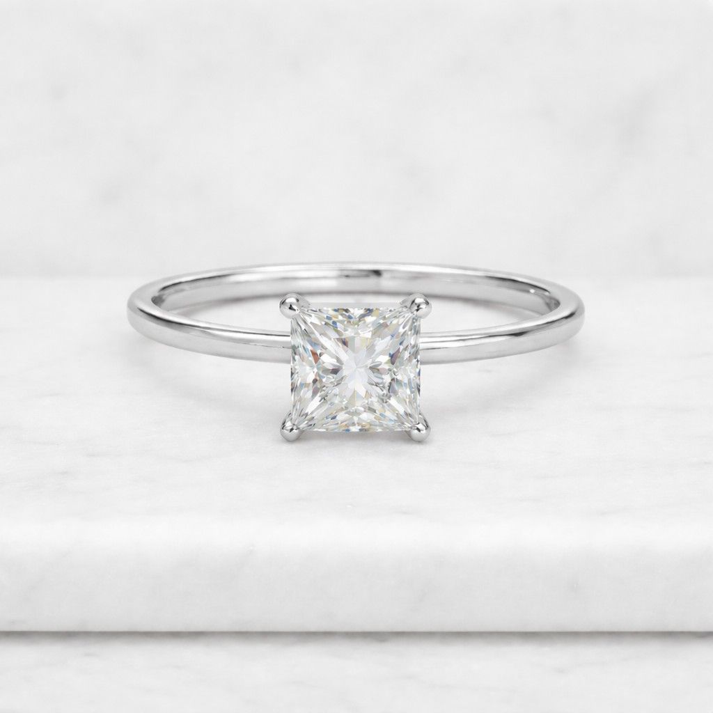 Solid Gold Princess Cut Moissanite Engagement Ring, Promise Ring,