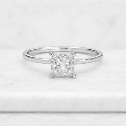 Solid Gold Princess Cut Moissanite Engagement Ring, Promise Ring,