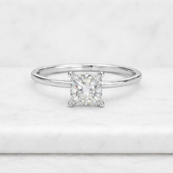 Solid Gold Princess Cut Moissanite Engagement Ring, Promise Ring,