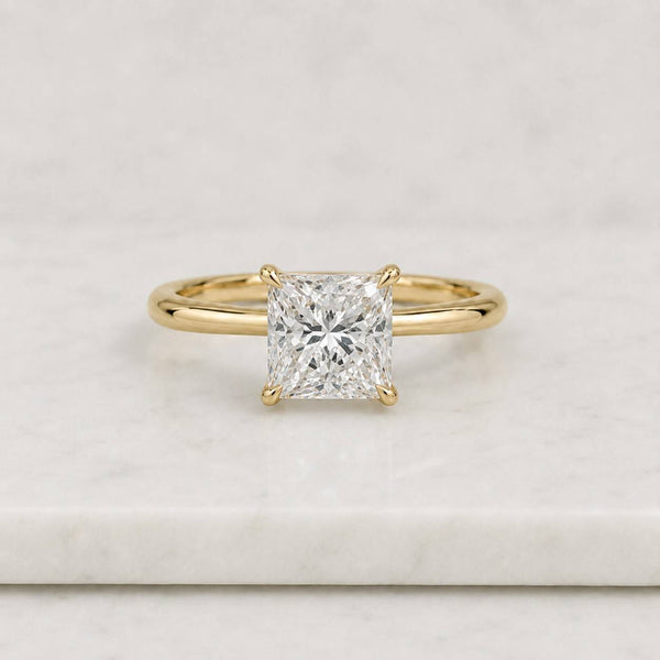 princess cut ring solitaire ring gold ring engagement ring square stone ring thin band ring four prong ring classic ring