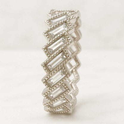 promise Bridal ring Anniversary Vintage Baguette cut Moissanite Open Wedding band Unique Yellow gold ring Bezel band Wedding ring