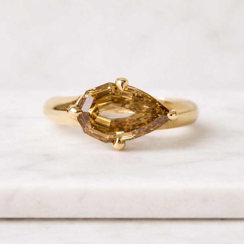 East West Yellow Pear Cut 1CT Diamond Ring, Lab Diamond Wave Ring-Stunning Engagement Ring-Promise Ring, Pretty Proposal Ring For Women