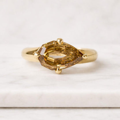 East West Yellow Pear Cut 1CT Diamond Ring, Lab Diamond Wave Ring-Stunning Engagement Ring-Promise Ring, Pretty Proposal Ring For Women