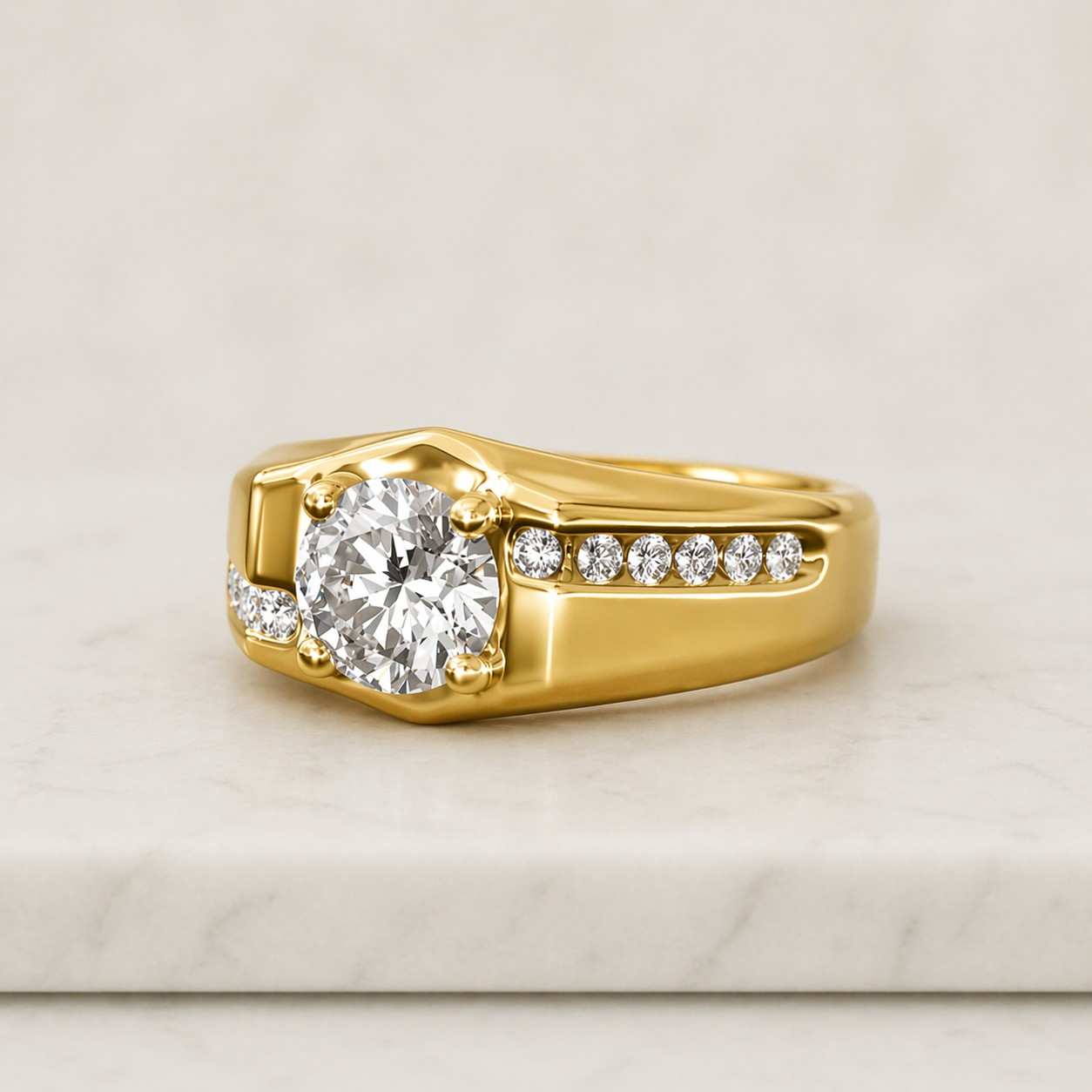 Rose Gold Lab Grown Diamond Ring | Men’s Engagement Ring | Solid Gold Round Cut Lab Diamond Ring | Anniversary Gift | Unique Statement Ring