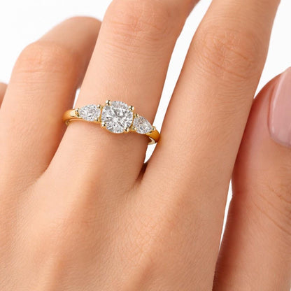 0.94 ctw Round Cut Lab Grown Diamond Three Stone Engagement Ring | F-G VVS-VS Certified Trilogy Ring | Promise Ring | Gift Boxed
