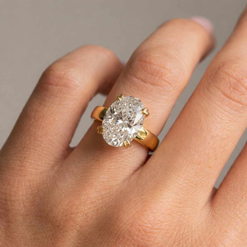 solid gold oval cut moissanite engagement ring with hidden halo, anniversary gift for her,