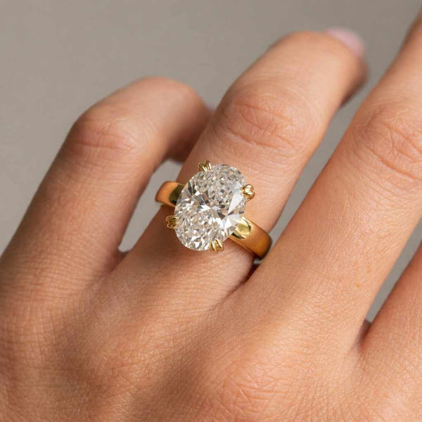 Solid Gold Oval Cut Moissanite Engagement Ring with Hidden Halo, Anniversary Gift for Her,