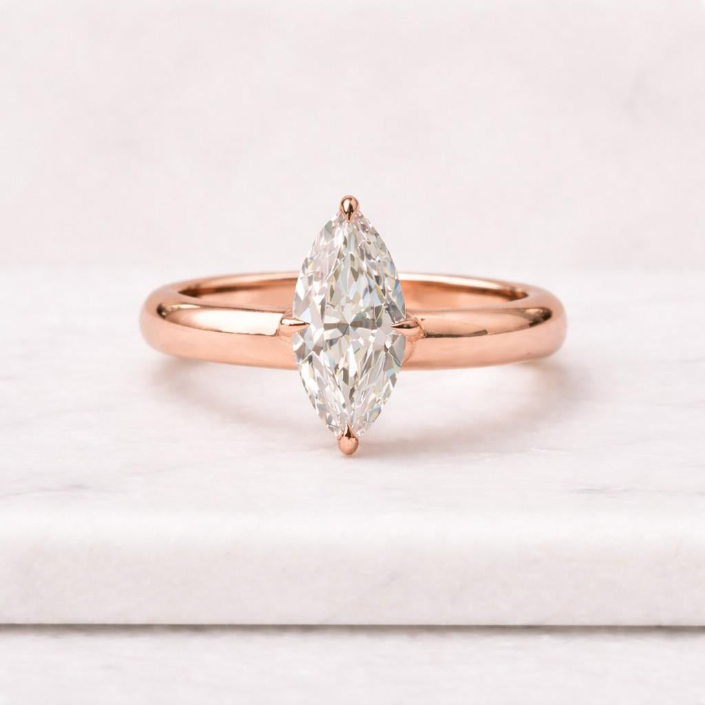 1.50 CT Marquise Cut Solitaire Moissanite Engagement Ring, Brilliant Cut Single Diamond Solo Wedding Ring in 14K Gold, Travel Ring Gift
