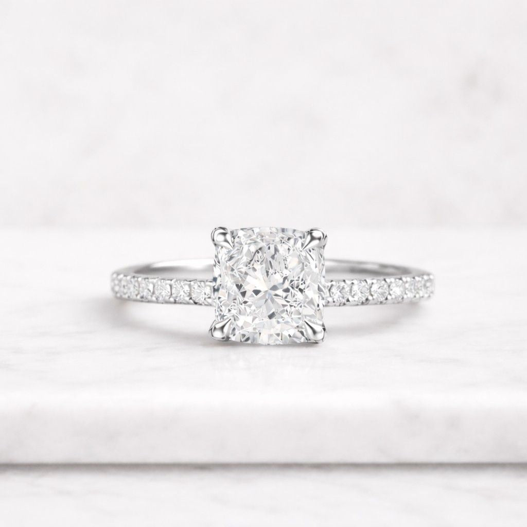 igi certified omc cushion cut lab grown diamond engagement ring solitaire accent wedding ring 18k yellow gold women's gold jewelry e/vs gift

