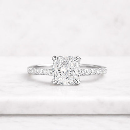 IGI Certified OMC Cushion Cut Lab Grown Diamond Engagement Ring Solitaire Accent Wedding Ring 18k Yellow Gold Women's Gold Jewelry E/VS Gift
