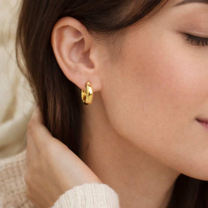 14K Solid Gold Thick Hoop Earrings, Handmade Chunky Huggie Hoops, Minimal Jewelry
