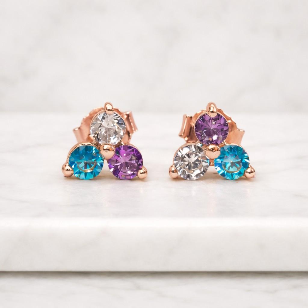 purple stone earrings white stone earrings triple stone earrings cluster earrings fine jewelry elegant earrings simple studs petite earrings bright earrings