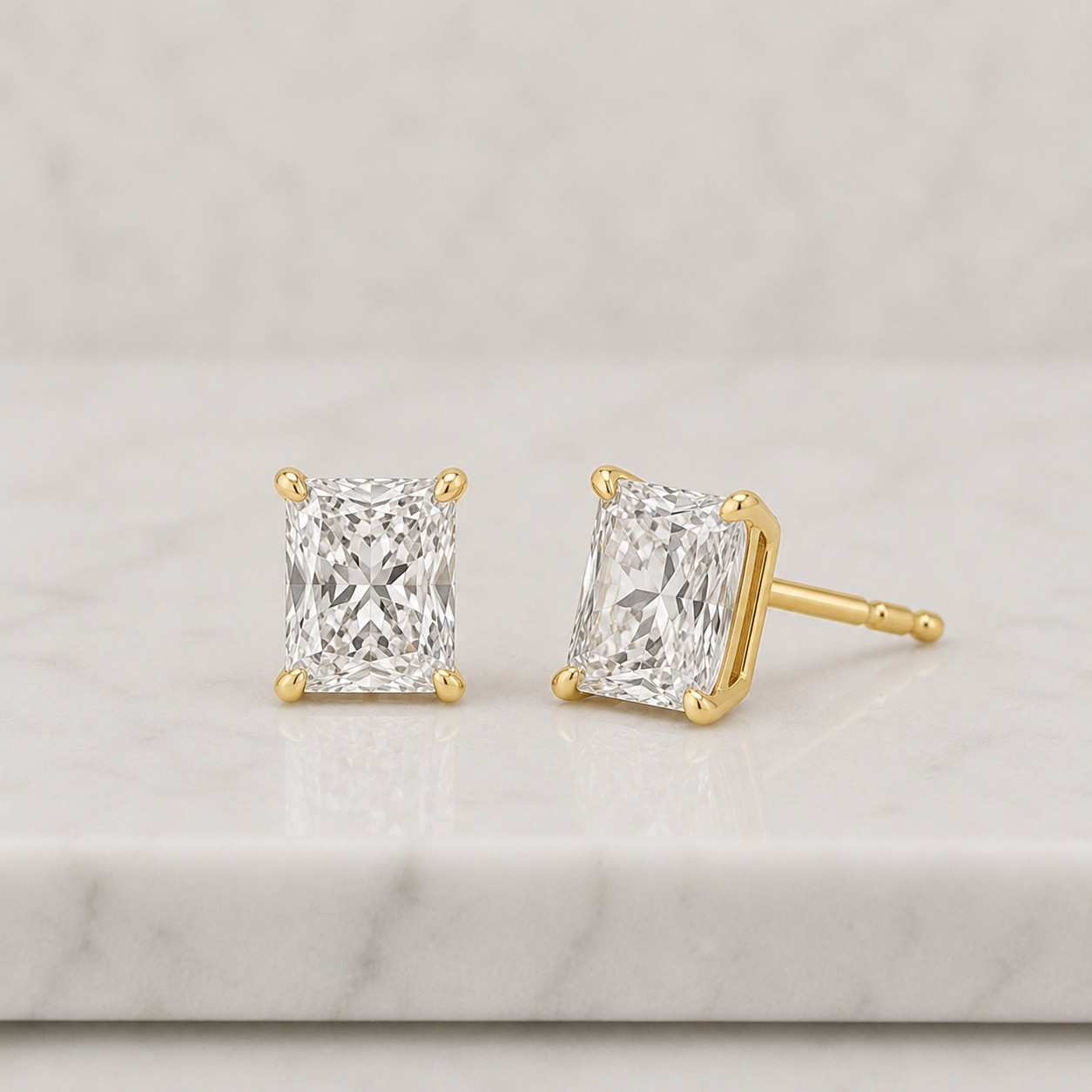 radiant cut lab grown diamond stud earrings, 14k gold solitaire studs, minimalist jewelry anniversary gift for women's
