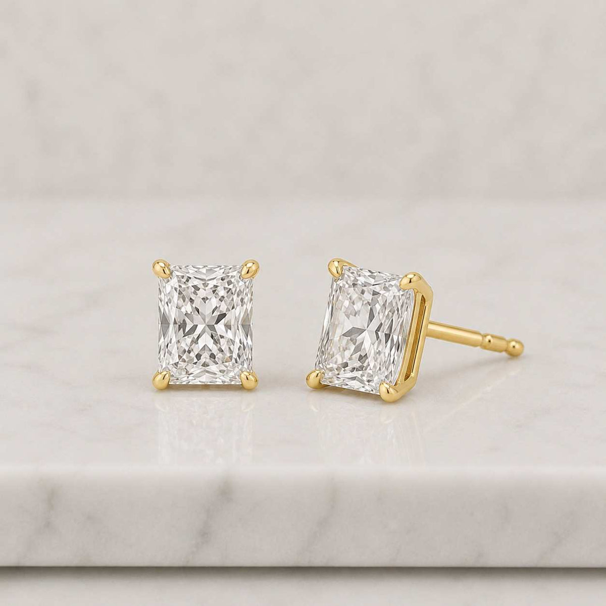 Radiant Cut Lab Grown Diamond Stud Earrings, 14K Gold Solitaire Studs, Minimalist Jewelry Anniversary Gift For Women's
