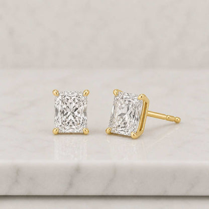 Radiant Cut Lab Grown Diamond Stud Earrings, 14K Gold Solitaire Studs, Minimalist Jewelry Anniversary Gift For Women's
